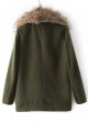 Long Sleeve Faux Fur Lapel Woolen Coat-Green